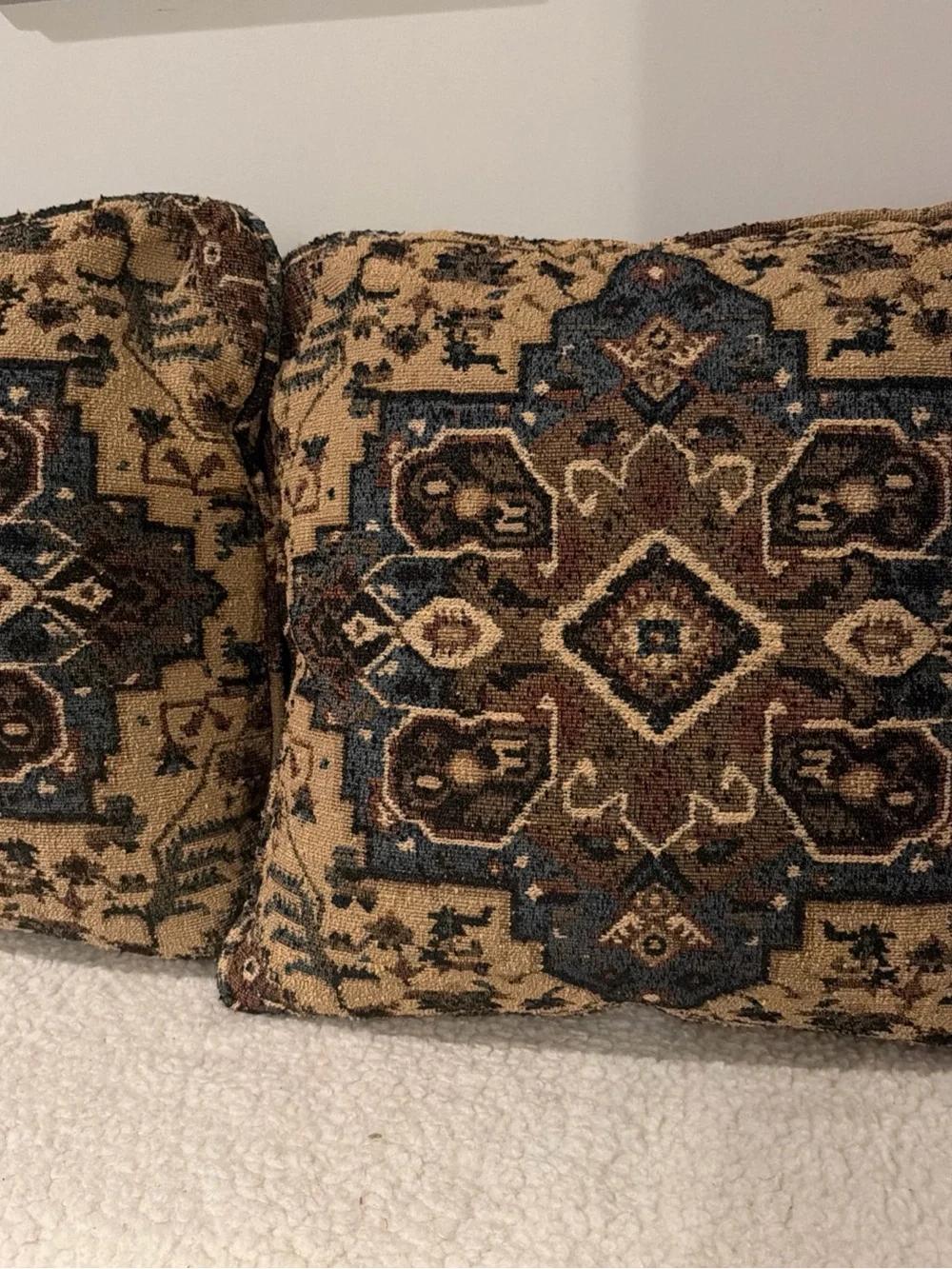 Decorative boho Throw Pillow Pair in Tan and Blue - Home Accents